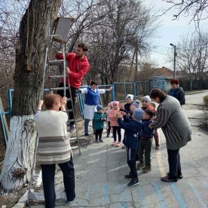  Prietenii păsărilor din grupele 1, 6 și 7 au montat căsuțe și hrănitoare pentru păsări